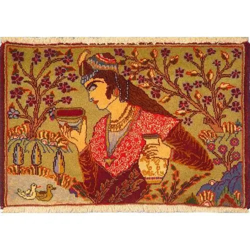 One Of The Kind Persian Yazd Rug 2'3" x 1'8"